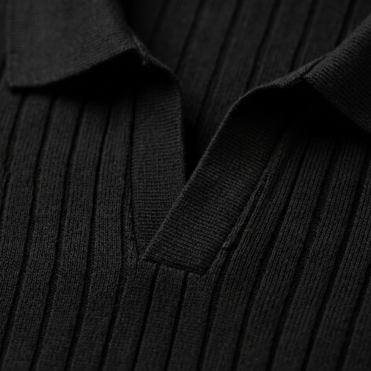 Men's Wide Rib Knit Button Placket Polo Shirt