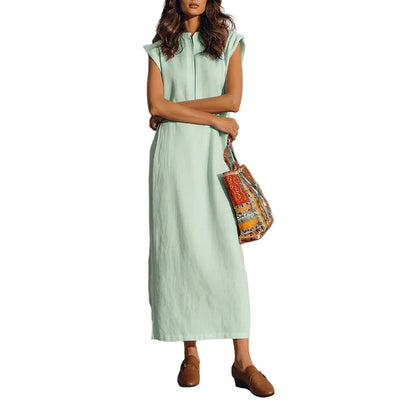 Women's Cap Sleeve Zip-Front Midi Dress