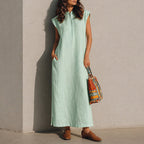 Women's Cap Sleeve Zip-Front Midi Dress