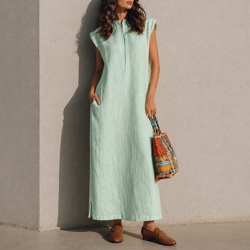 Women's Cap Sleeve Zip-Front Midi Dress