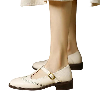 Women's Brogue T-Strap Mary Jane Low Heels