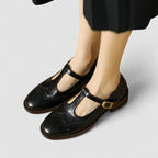 Women's Brogue T-Strap Mary Jane Low Heels