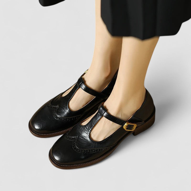 Women's Brogue T-Strap Mary Jane Low Heels