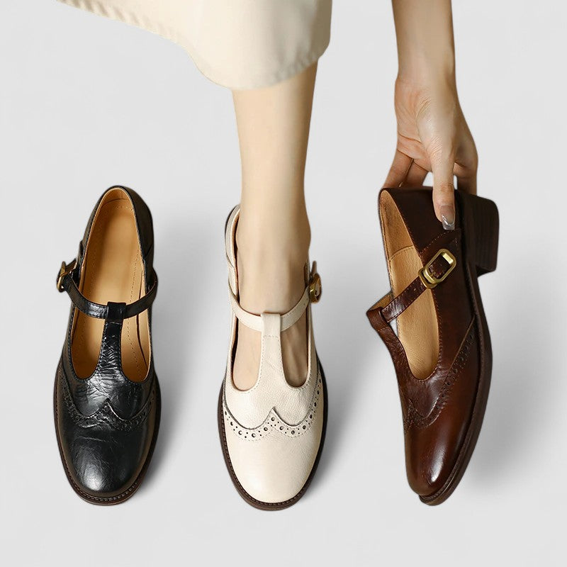 Women's Brogue T-Strap Mary Jane Low Heels