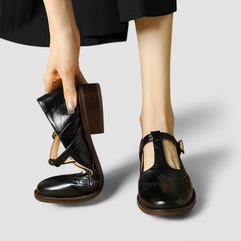 Women's Brogue T-Strap Mary Jane Low Heels