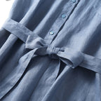 Women's Collared Button-Front Midi Dress with Tie Waist