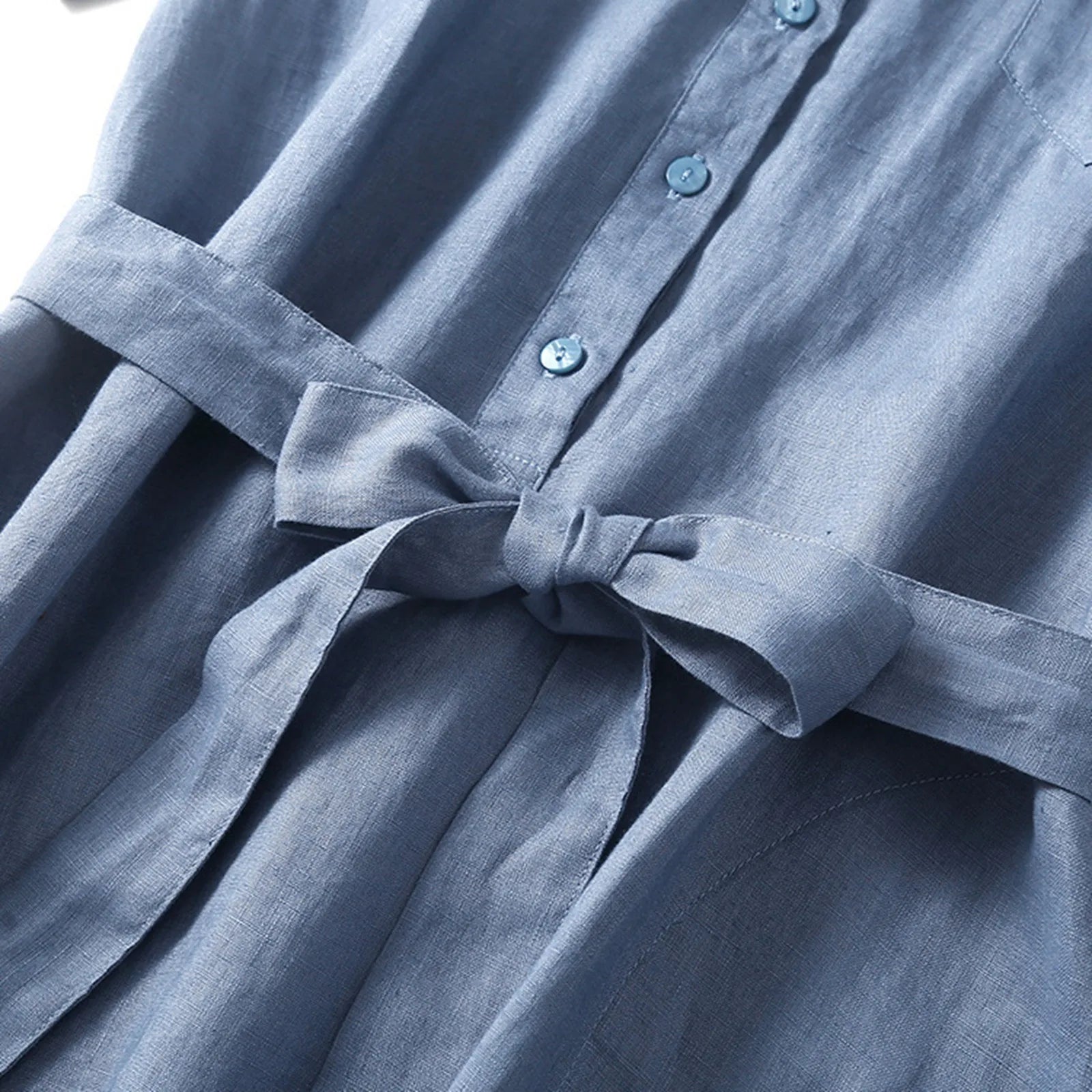 Women's Collared Button-Front Midi Dress with Tie Waist