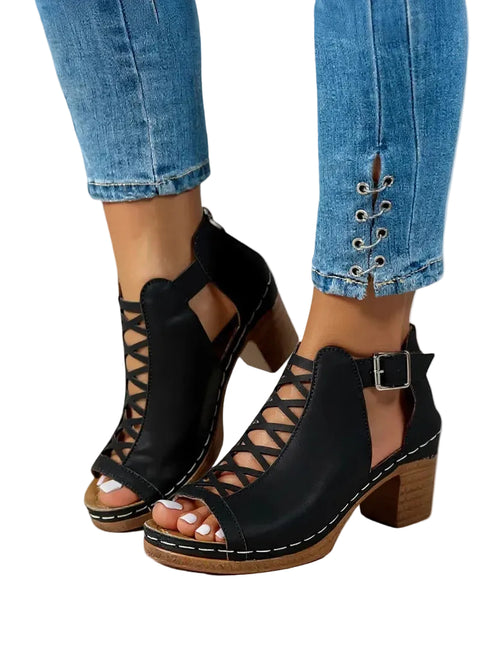 Women's Crisscross Lace-Up Cutout Block Heel Booties