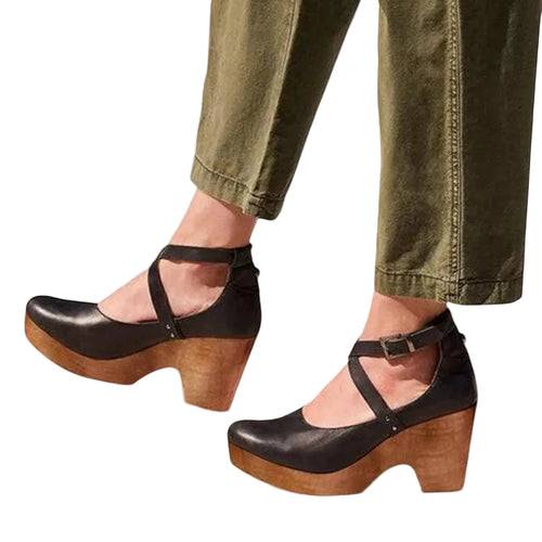 Women's Cross-Strap Clog Platform Block Heels