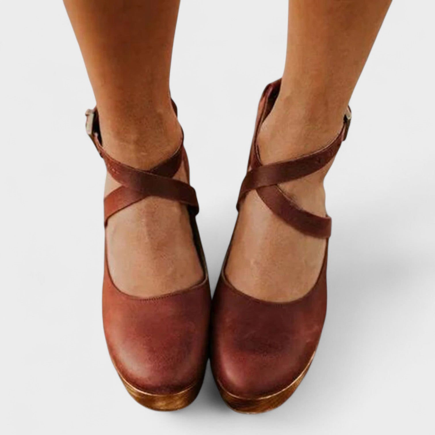 Women's Cross-Strap Clog Platform Block Heels