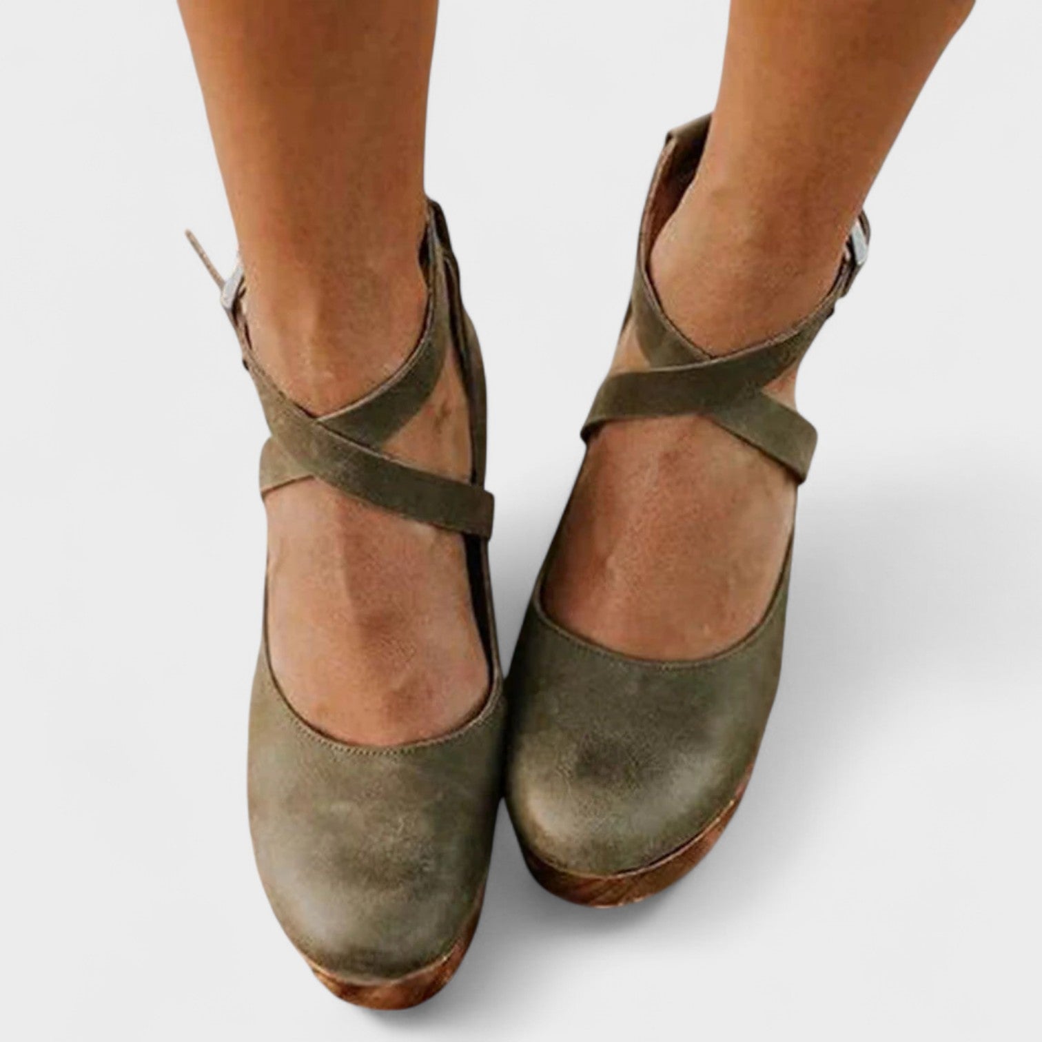 Women's Cross-Strap Clog Platform Block Heels