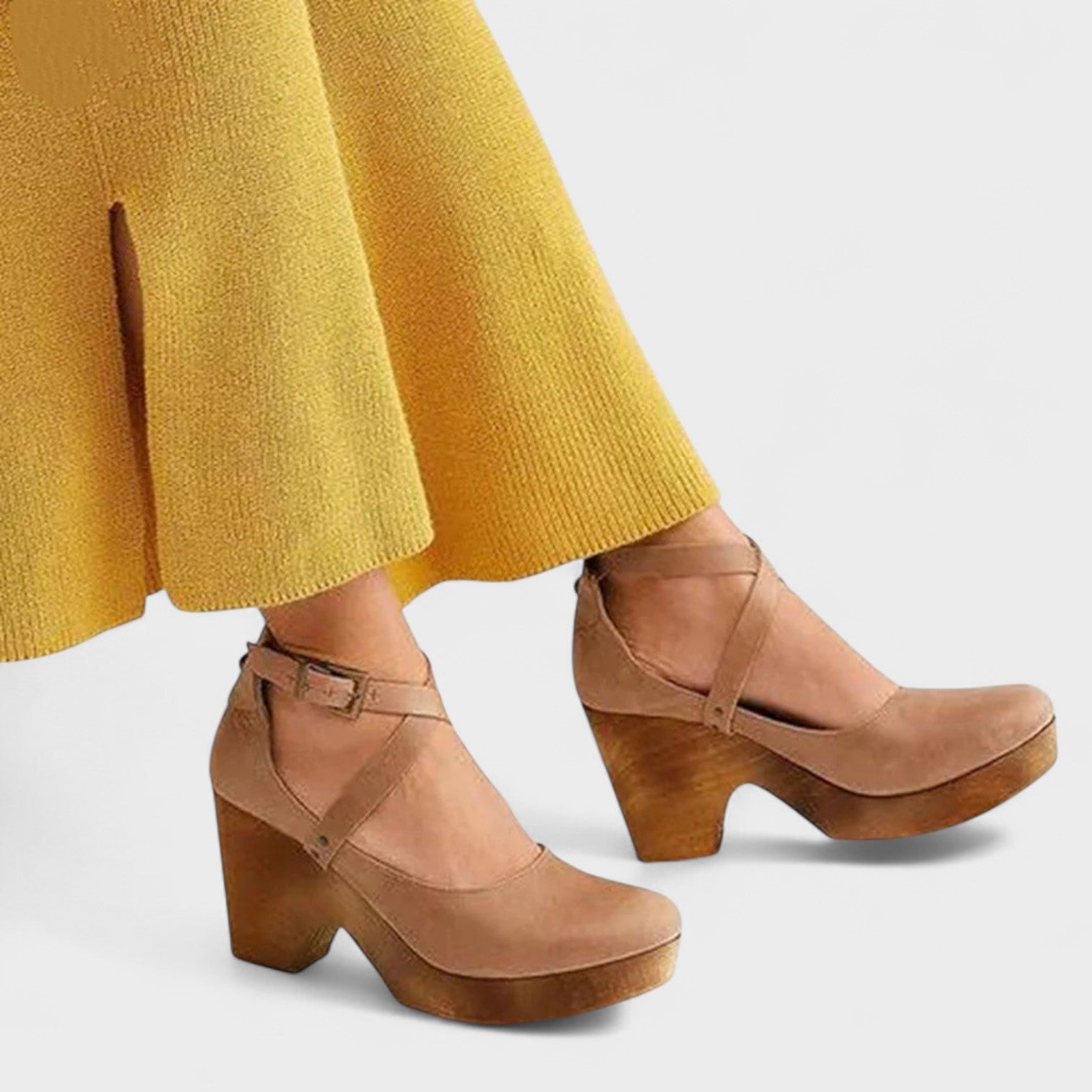 Women's Cross-Strap Clog Platform Block Heels