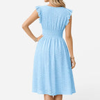 Women's Eyelet Flutter Sleeve A-Line Midi Dress