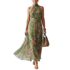 Women's Floral Mock-Neck Halter Midi Dress