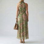 Women's Floral Mock-Neck Halter Midi Dress