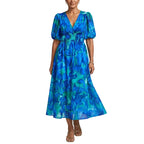 Women's Floral Puff Sleeve Wrap Midi Dress