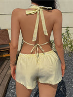 Women's Halter Two-Piece Set with Stripes