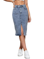 Women's High-Waisted Midi Skirt with Front Slit