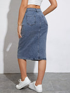Women's High-Waisted Midi Skirt with Front Slit