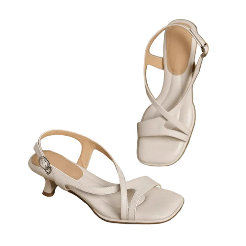 Women's Kitten Heel Cross-Strap Square Toe Sandal