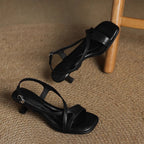 Women's Kitten Heel Cross-Strap Square Toe Sandal
