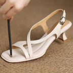 Women's Kitten Heel Cross-Strap Square Toe Sandal