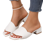 Women's Low Block Heel Embossed Vamp Square Toe Mule