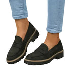 Women's Lug Sole Penny Loafers with Block Heel