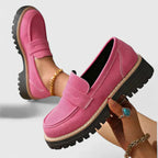 Women's Lug Sole Penny Loafers with Block Heel
