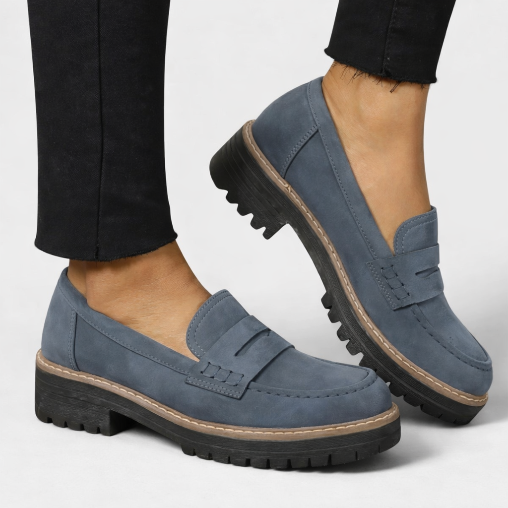 Women's Lug Sole Penny Loafers with Block Heel