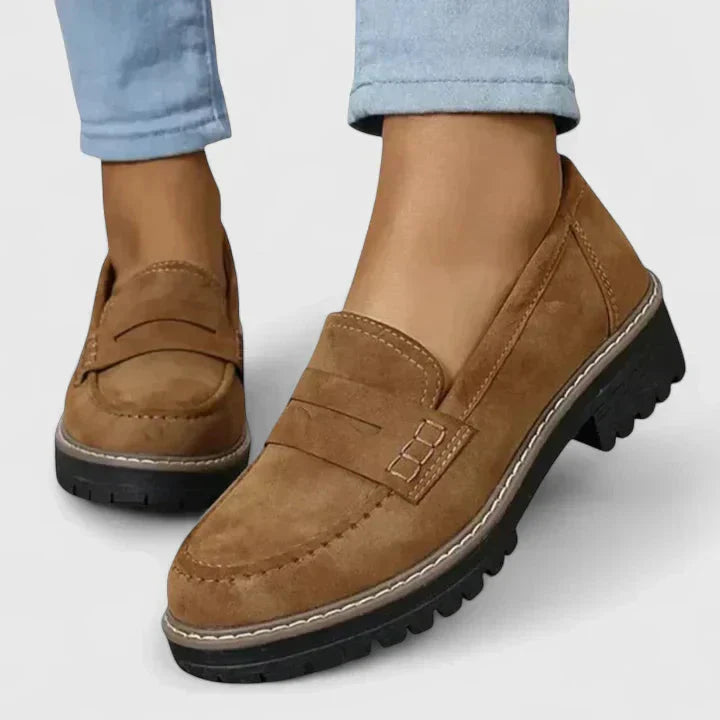 Women's Lug Sole Penny Loafers with Block Heel