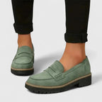 Women's Lug Sole Penny Loafers with Block Heel