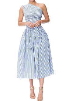 Women's One-Shoulder Striped Midi Dress