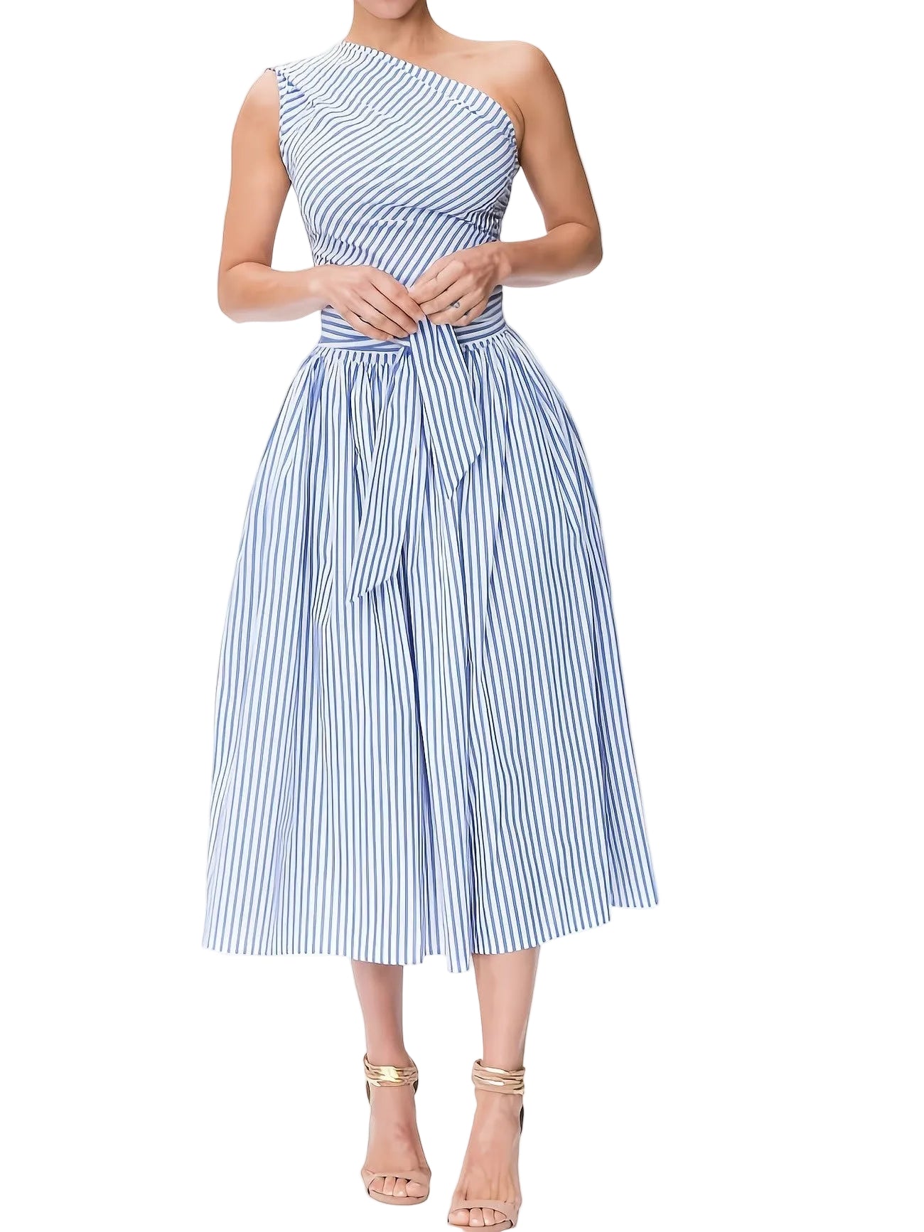 Women's One-Shoulder Striped Midi Dress