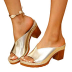 Women's Open Toe Block Heel Mule Sandals