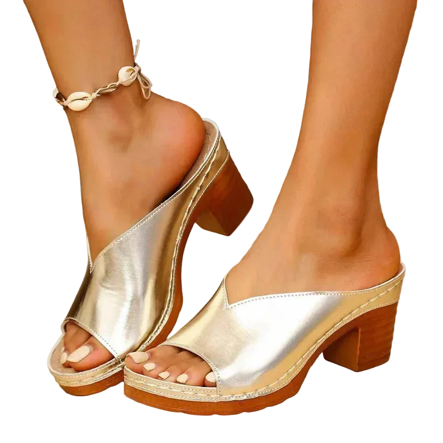 Women's Open Toe Block Heel Mule Sandals