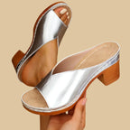 Women's Open Toe Block Heel Mule Sandals