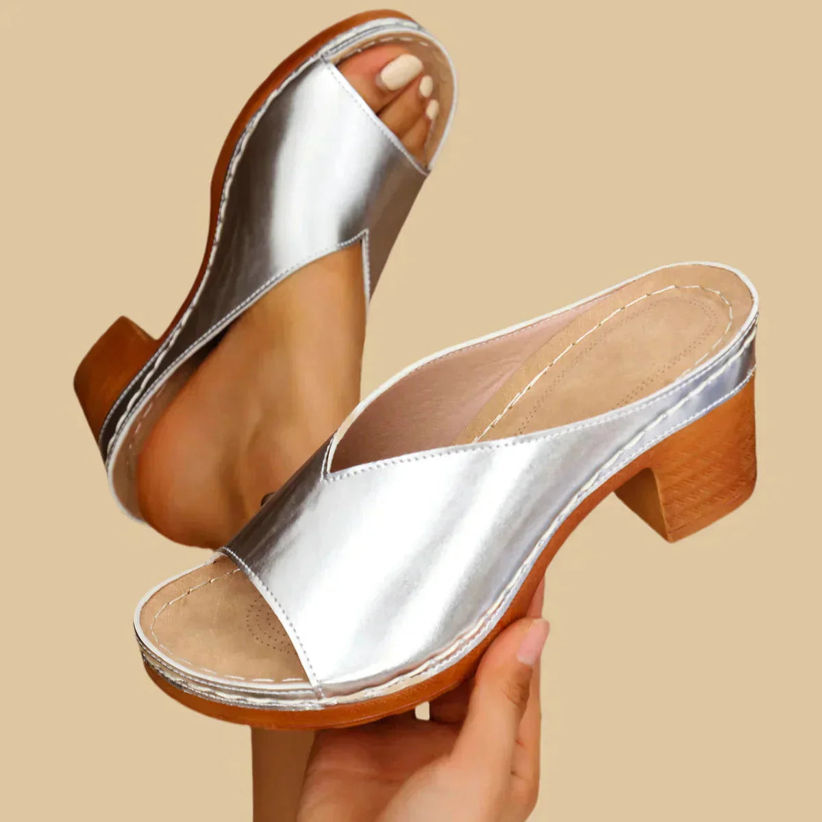 Women's Open Toe Block Heel Mule Sandals