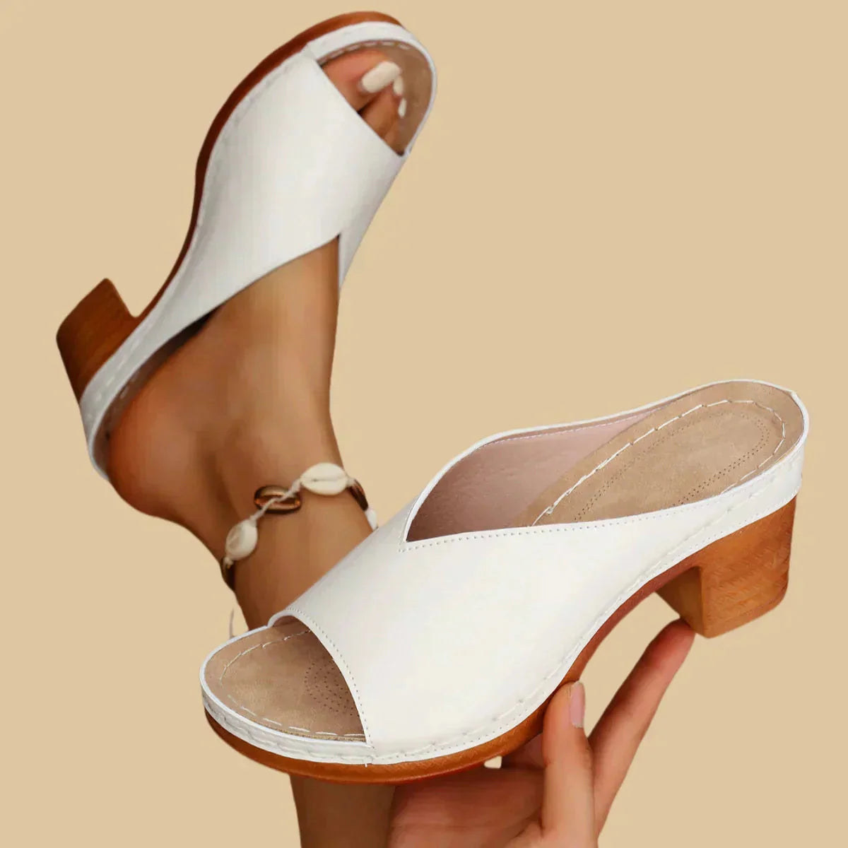 Women's Open Toe Block Heel Mule Sandals
