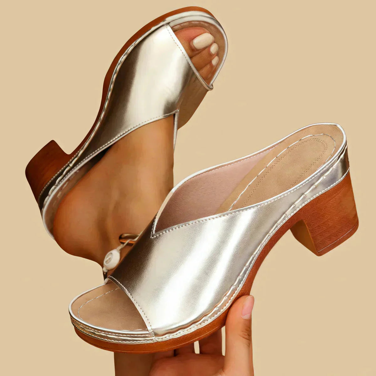 Women's Open Toe Block Heel Mule Sandals