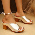 Women's Open Toe Block Heel Mule Sandals