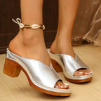 Women's Open Toe Block Heel Mule Sandals