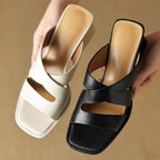 Women's Square Toe Crossover Strap Block Heel Mule