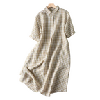 Women's Plaid Short-Sleeve Midi Shirt Dress