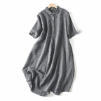 Women's Plaid Short-Sleeve Midi Shirt Dress