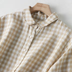 Women's Plaid Short-Sleeve Midi Shirt Dress