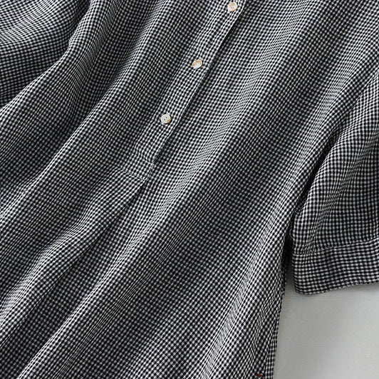 Women's Plaid Short-Sleeve Midi Shirt Dress