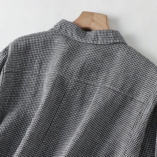 Women's Plaid Short-Sleeve Midi Shirt Dress