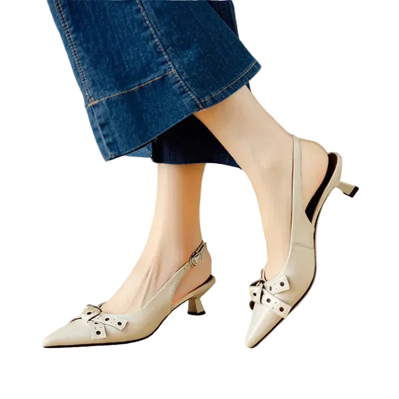 Women's Pointed Toe Bow Detail Slingback Kitten Heel