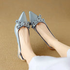 Women's Pointed Toe Bow Detail Slingback Kitten Heel
